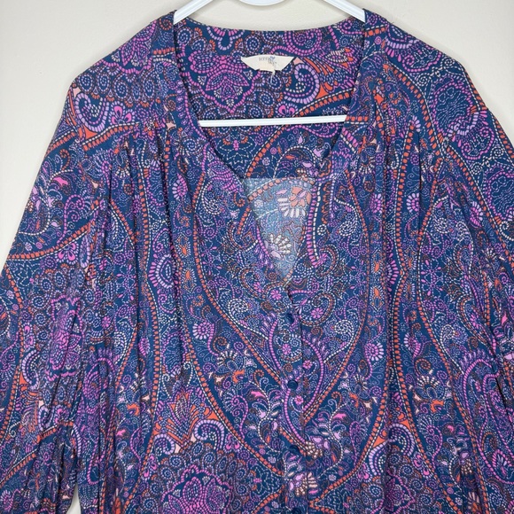 Terra & Sky Blouse Blue Pink Purple Paisley Print 100% Viscose Size 3X - Picture 3 of 9